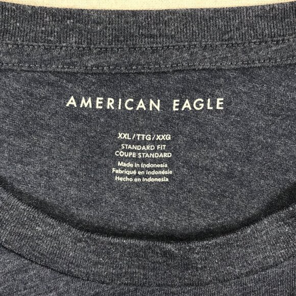 American Eagle T-Shirt Mens 2XL Blue Graphic AE Logo Tee Standard Short Sleeve - Picture 3 of 10